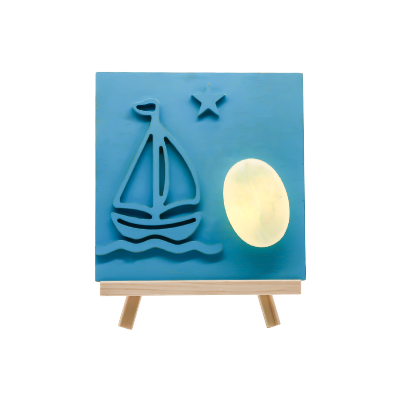 Đèn gỗ chạm khắc tre thuyền buồm màu đại dương - Sail Shadow Baking